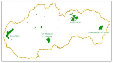 Lesny majetok obhospodarovaný VLM na mape Slovenska 