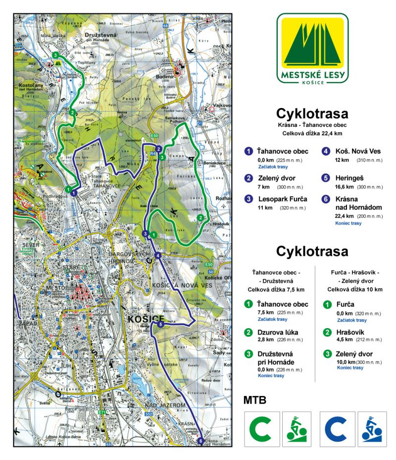 Mapa novej cyklotrasy pri Košiciach