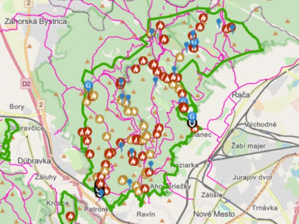 Mapka ohnísk v bratislavskom lesoparku