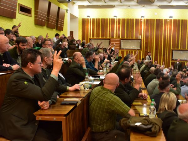 Momentka z hlasovania na Valnom zhromažden&iacute; Slovenskej lesn&iacute;ckej komory 