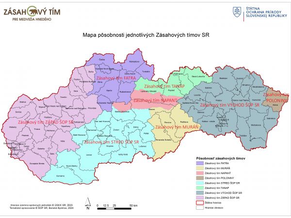 Mapa pôsobnosti zásahových tímov 