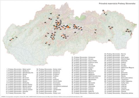 Aktuálna mapka Prírodných rezervácií Pralesy Slovenska