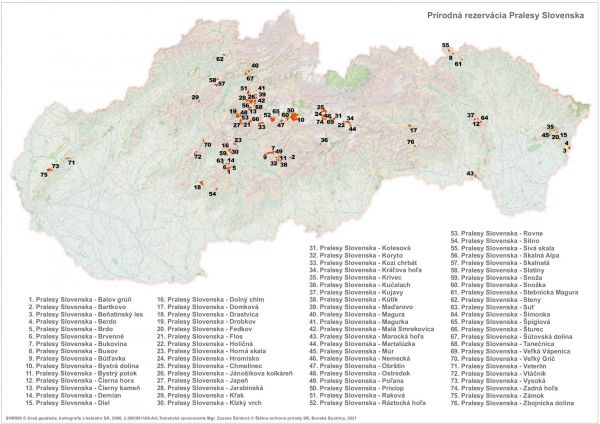 Aktu&aacute;lna mapka Pr&iacute;rodn&yacute;ch rezerv&aacute;ci&iacute; Pralesy Slovenska